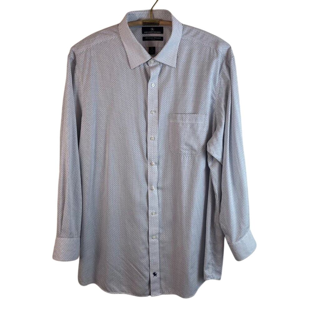 Hart Schaffner Marx White & Blue Print Non-Iron Shirt Size 17.5 (XL)